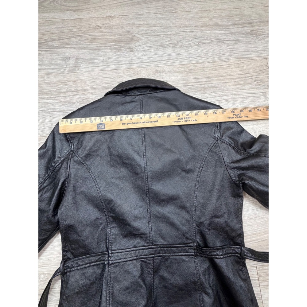 Jacqueline Ferrar Black Leather Belted Zip Up Jacket Sz Small Collared Moto Coat - Picture 7 of 9